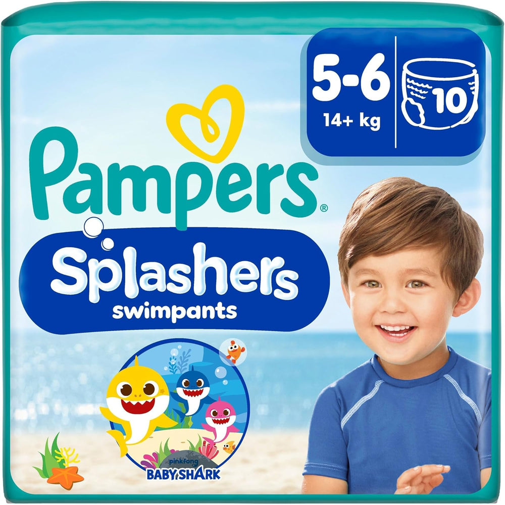 Pampers rozmiar 5-6 Splashers Baby Shark Edycja limitowana 10 szt. Jednorazowe pieluszki do pływania zapewniające bezpieczną ochronę wody