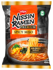 Nissin Ramen Premium - Miso Spicy 10 sztuk makaronu instant suszonego na powietrzu w stylu japońskim do ramenu „w stylu restauracyjnym” o lekko pikantnym smaku płatków miso i wakame (10 x 90,7g)