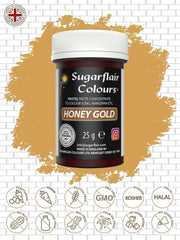 Colorant alimentar Sugarflair pentru paste, culoarea pastelului Honey Gold, colorant alimentar pentru paste, pentru fondant și marțipan, culori concentrate Spectral - 25 g