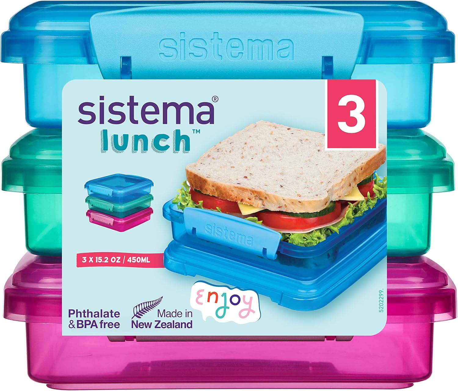 Sistema lunch box sandwich box | 450 ml | cutie de prânz stivuibilă și etanșă cu capac | pentru copii și adulți | fără BPA | culori mixte | 3 bucăți Cutii depozitare alimente Naty Shop 3 X 450 Ml