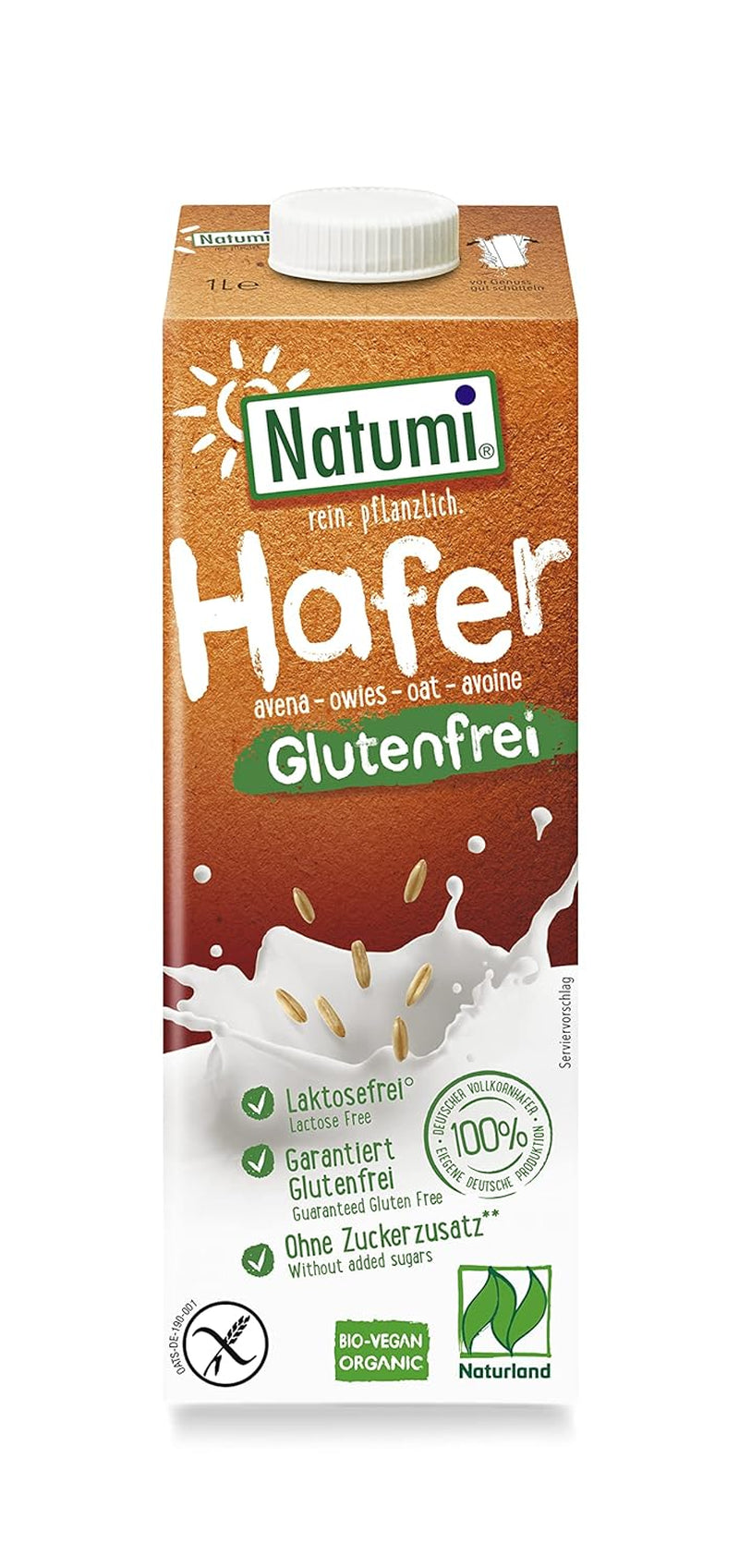 Natumi Bio Haferdrink Glutenfrei, 8 x 1L - Naturland zertifiziert, Laktosefrei, Glutenfrei, Ohne Zuckerzusatz, Bio, Wegańskie, Hergestellt mit deutschem Hafer, Milchfreie milchfreie Alternatywa