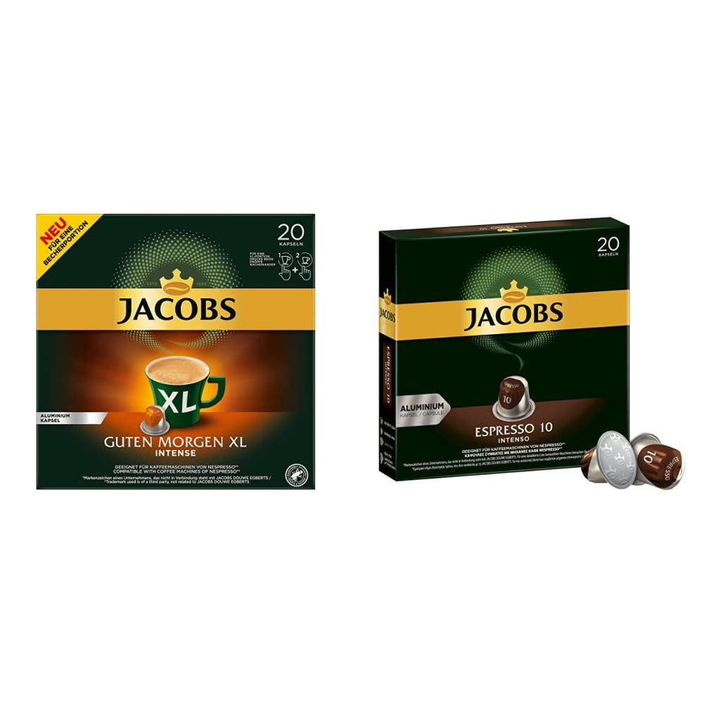 Jacobs Kaffeekapseln Guten Morgen XL Intense - 10er Pack (10 x 20 Getränke) & Kaffeekapseln Espresso Intenso, Intensität 10 von 12, 200 Nespresso®* kompatible Kapseln, 10 x 20 Getränke