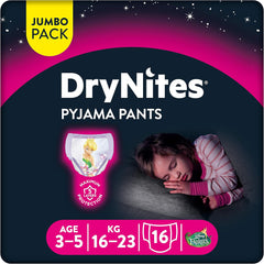 Bielizna nocna Huggies DryNites dla dziewczynek, 3-5 lat (16-23 kg), 2 x 16 sztuk