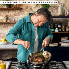 Jamie Oliver marki Tefal Cook Inteligentna patelnia 28 cm, niepowlekana stal nierdzewna, odpowiednia do garnków i patelni indukcyjnych Naty Shop