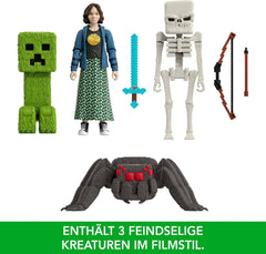 Mattel Minecraft Story Set cu 4 figurine de acțiune și 3 accesorii, Encounters In The Overworld Set, inspirat de un film Minecraft, jucărie de colecție, JFR70 Action figures Naty Shop