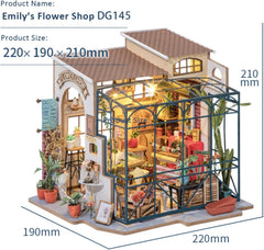 Robotime DG145 Rolife Emily's Flower Shop Miniaturowy domek dla lalek Wykonany z drewna, metalu, tkaniny i kartonu, Wymiary: 22 X 15 X 17 Cm, Domy dla lalek Naty Shop