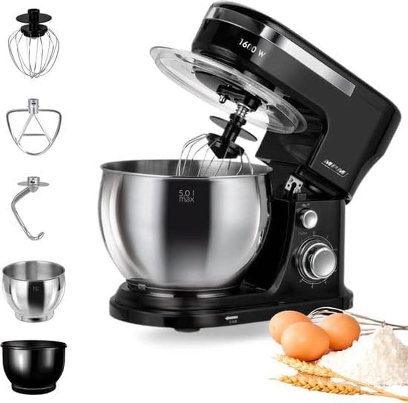 MPM - Planeten-Küchenmaschine Mit 2 Rührschüsseln 4 i 5 Liter - 1600W Küchenmaschine - Schwarz Matka i Dziecko Naty Shop Mrk-21