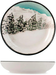 Set de veselă de Crăciun „Winter Escape” din gresie, format din 12 piese – Design nordic de iarnă cu motiv schior – Potrivit pentru mașina de spălat vase și cuptorul cu microunde