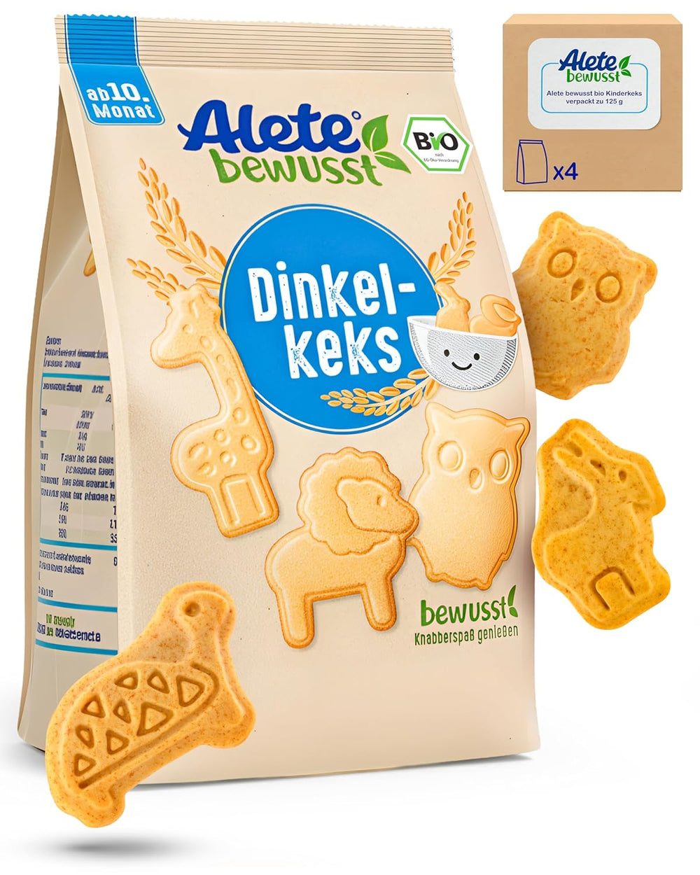 Alete Organic Crunchy Biscuits with Alac (4 x 125g) - Crunchy Alac Biscuits dla niemowląt, bez oleju palmowego, od 10 miesiąca