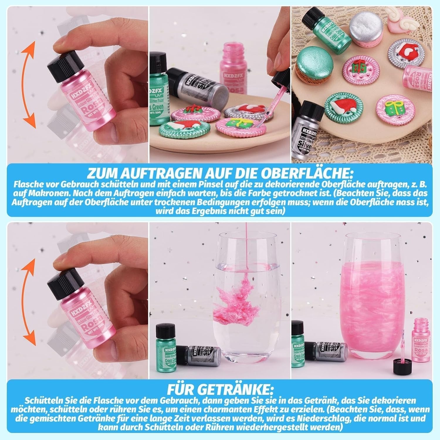 Glitter lichid comestibil - 2 × 12 grame Glitter Naty Shop