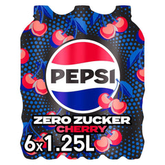 Pepsi Zero Sugar Cherry, Napój bezalkoholowy bez cukru, cola z kofeiną o smaku wiśniowym w butelce, zestaw 6 x 1,25 litra Naty Shop