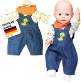 Heless 2115 - Bekleidungs-Set für Puppen im Dino-Design, 3 teilig mit Latzhose, T-Shirt und Halstuch, Größe 35 - 45 cm