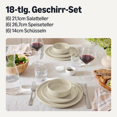 Set de veselă din gresie glazurată Amazon Basics, 18 piese, 6 seturi complete, lavabil în mașina de spălat vase, ivory