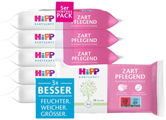 HiPP Babysanft Delicates Chusteczki nawilżane dla niemowląt 720 sztuk (3 x 240) z organicznym ekstraktem z migdałów, wyjątkowo przyjazne dla skóry, do delikatnego czyszczenia wrażliwej skóry dziecka