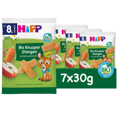 HiPP Bio Knusper Stangen Apple Karotte (7 x 30 g), Babysnack ab 8. Monat, Süße nur aus Früchten und Gemüse, glutenfrei, w najlepszej jakości biologicznej