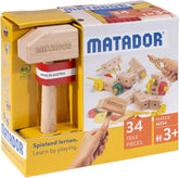 Matador Kinder Baukasten ab 3 Jahren 34-tlg. - Spannendes Holz Konstruktionsspielzeug zur Schulung von Kreativität und Feinmotorik, Bauspielzeug mit Stäbchen, Klötzen, Hammer & Zange