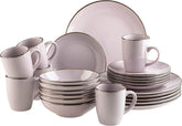 Set de veselă modern pentru 6 persoane cu margine de culoarea alamei, serviciu combinat format din 24 de piese cu forme de cupe fără ramă, lavandă