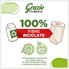 Grazie Natural, hârtie igienică Maxi Ecol FSC Paperpack, 12 role, testată dermatologic, hârtie igienică 100% reciclată, ecologică, fabricată în Italia