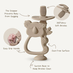 Jucărie de dentiție Moonkie din silicon fără BPA, periuță de dinți pentru bebeluși cu ventuză și rotire la 360°, ideală pentru bebelușii de 6-12 luni
