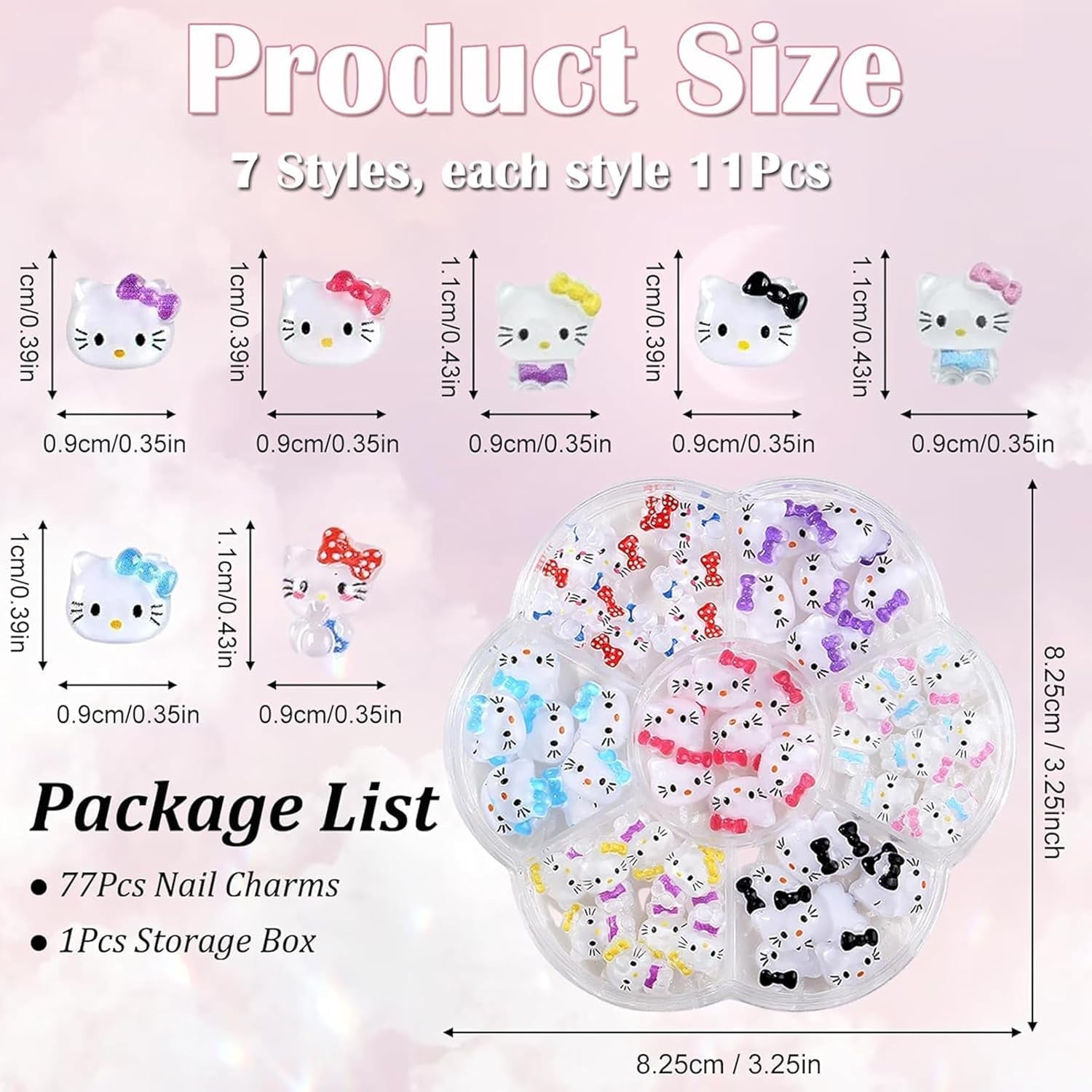 Talisoane 3D pentru unghii cu pisici, sclipici pentru unghii, paiete, talisoane pentru unghii din rășină, pietre prețioase pentru unghii, diamante pentru nail art, inclusiv stick de ceară pentru unghii cu strasuri (pisică colorată)