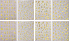 JMEOWIO Nagelsticker Goldene Blumen 8 Blatt Nail Art Sticker Selbstklebend Nagelaufkleber Dekoration Nageldesign Zubehör