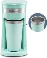 EHC113M# Espressor cu filtru pentru o singură servire, compact, personal, cu cană termică de călătorie din oțel inoxidabil în interior, pentru cafea măcinată, filtru reutilizabil, verde mentă, 400 ml