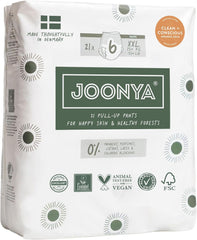 Pieluchy push-up rozmiar 6 XXL (od 15 kg) - 1 worek zawierający 21 sztuk - Nie zawiera substancji szkodliwych, ekologiczne, ultrapłaskie, do stosowania na noc - Wyprodukowano w Danii