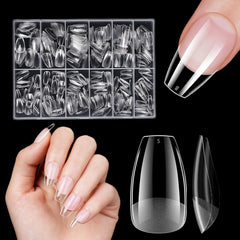 Unghii artificiale scurte, 500 bucăți gel moale acoperire completă vârfuri de unghii pentru unghii cu gel 12 mărimi vârfuri de unghii pre-lustruite pentru unghii cu gel, unghii artificiale scurte sicriu pentru extensii de unghii cu cutie