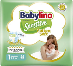 Babylino Sensitive, delikatne pieluszki dla dzieci, różne rozmiary Matka i Dziecko Naty Shop Rozmiar 1 (26 sztuk)