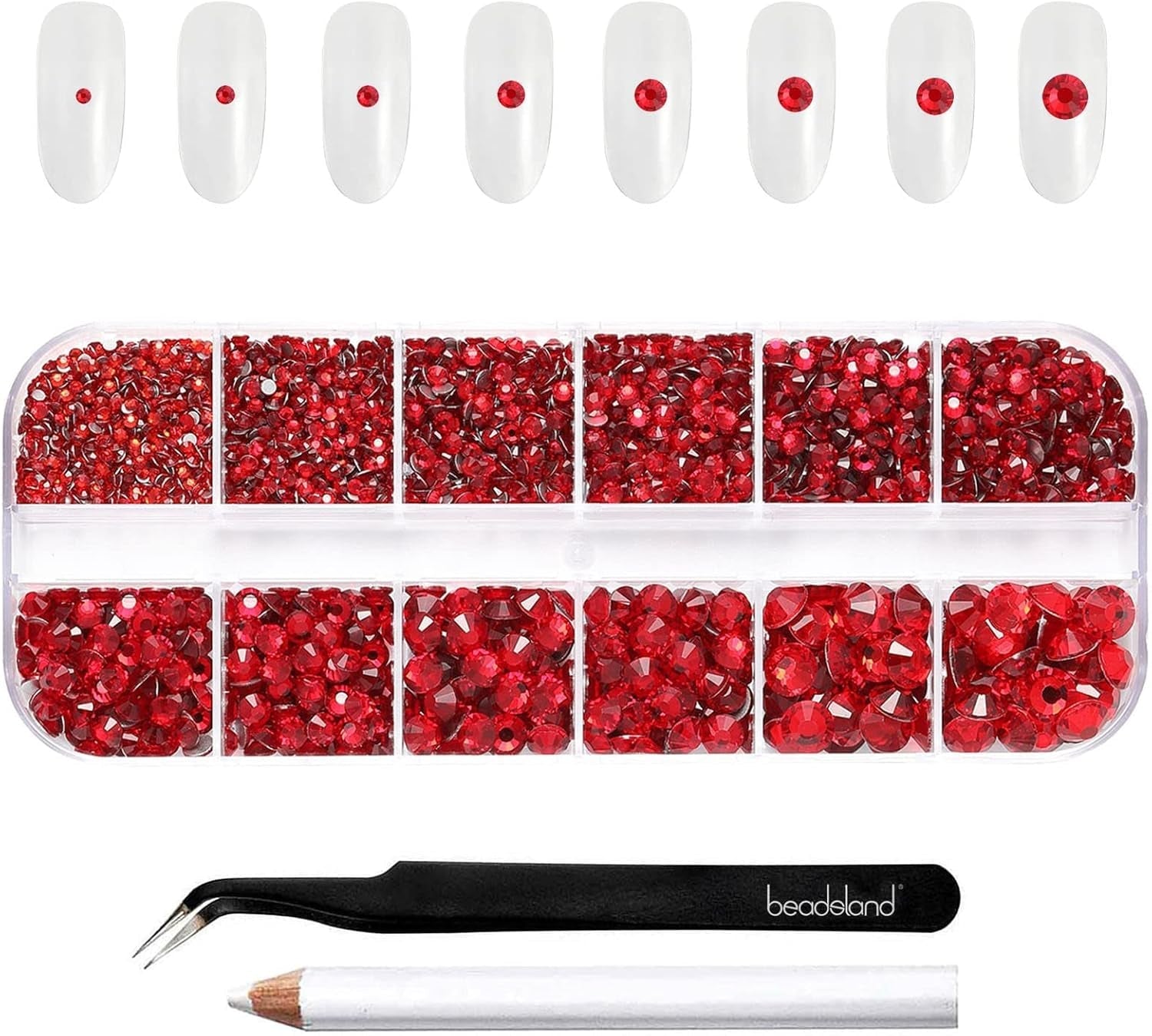 Beadsland 2500Pcs Glas Nailart Strasssteine Kristall Flatback Edelsteine Runde, Für Handwerk Gemischt 8 Größen SS4 ~ SS30 Mit Picking Pinzette Und Stift (Kristall Weiss)