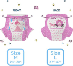 Pieluchy dla dorosłych CutiePlusU, 10 sztuk, jednorazowe majtki na nietrzymanie moczu z prześcieradłem dla kobiet i mężczyzn, maksymalna chłonność przez noc - Mała Księżniczka (duży rozmiar 94-119 cm)