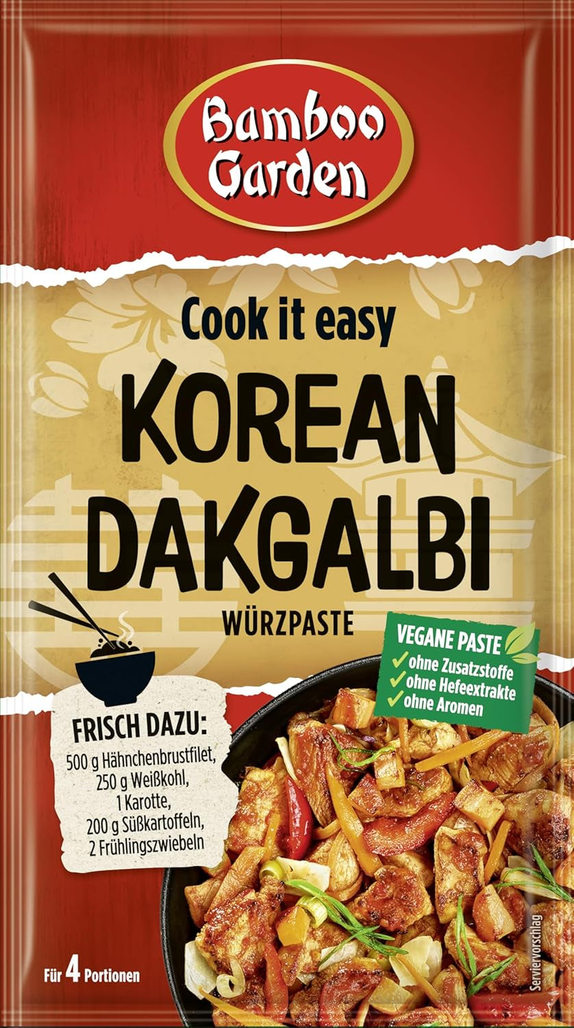 Ogród Bambusowy - Koreańska Dakgalbi Würzpaste | Zum Marinieren von Hühnchen, Gemüse und Tofu | Na 4 porcje | Wegańskie, naturalne składniki | 50 g w torebce