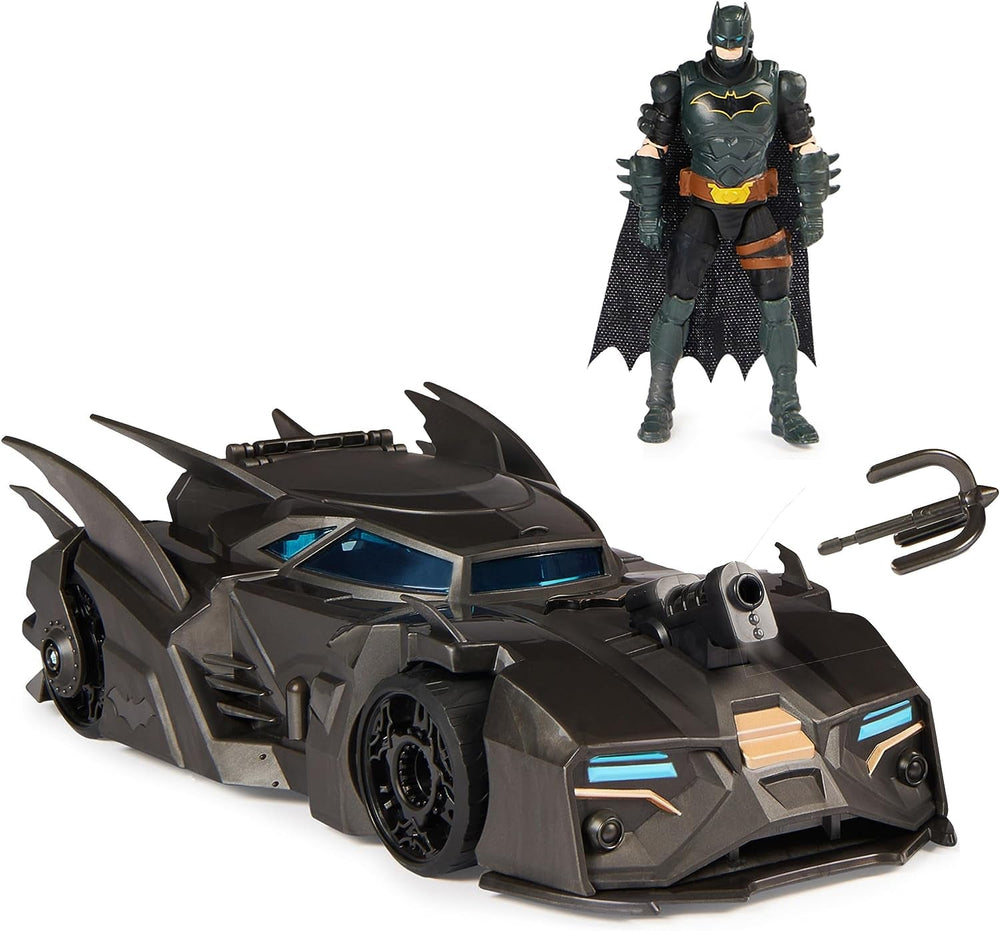 DC Comics Batman Batmobil terenowy z katapultą z hakiem i tylną komorą z siatki, w tym figurka Batmana o średnicy 10 cm, dla fanów superbohaterów w wieku od 4 lat Figurki Naty Shop Single