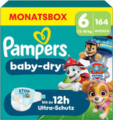 Pieluszki Pampers Baby-Dry Puppy Patrol Edition, rozmiar 6, 164 pieluszki, 13 kg - 18 kg, do 100% ochrony przed wyciekami i komfortu przez całą noc