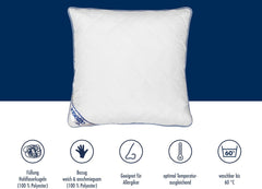 Pernă Irisette Body Contour 80X80 Cm cu husă detașabilă din microfibră moale, lavabilă până la 60°C, alb/albastru, certificată Oeko-Tex, produsă conform standardului de calitate german Perne standard Naty Shop