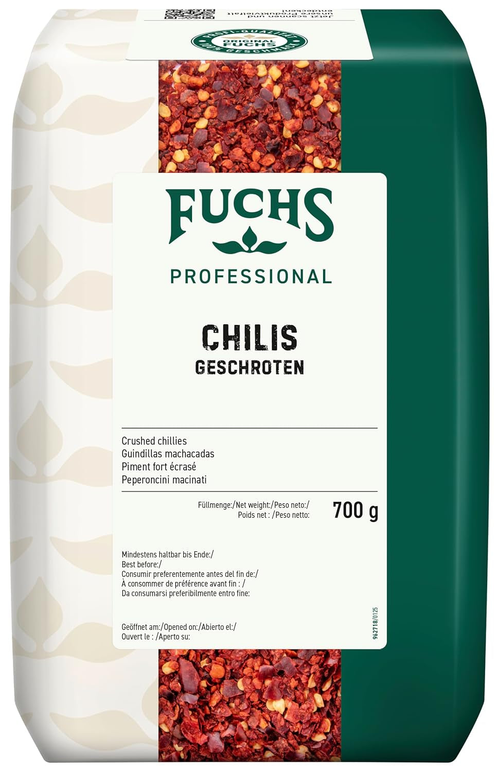 Fuchs Professional - Chilis geschoten | Verleiht Chili con Carne die richtige Schärfe | Profi-Qualität für Großverbraucher | Worek 0,7 kg nadający się do recyklingu