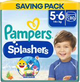 Pampers (stara wersja), Splashers Jednorazowe spodenki kąpielowe – Rozmiar 5/6 (14 kg+) – Pudełko zawierające 8 opakowań po 10 sztuk