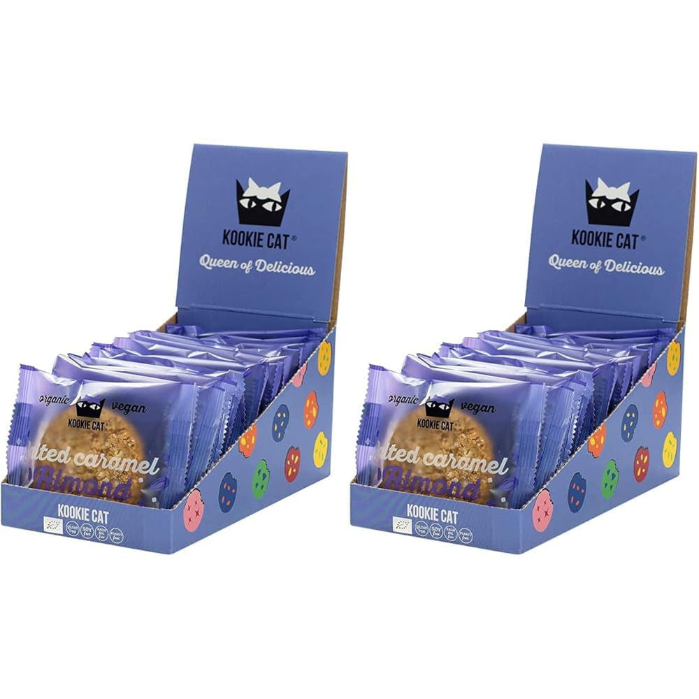 Fursecuri vegane cu caramel sărat și migdale - Ambalate individual, fără gluten, fără soia, organice, cu migdale și ovăz - Pachet multiplu de 12 x 50g (pachet de 2)