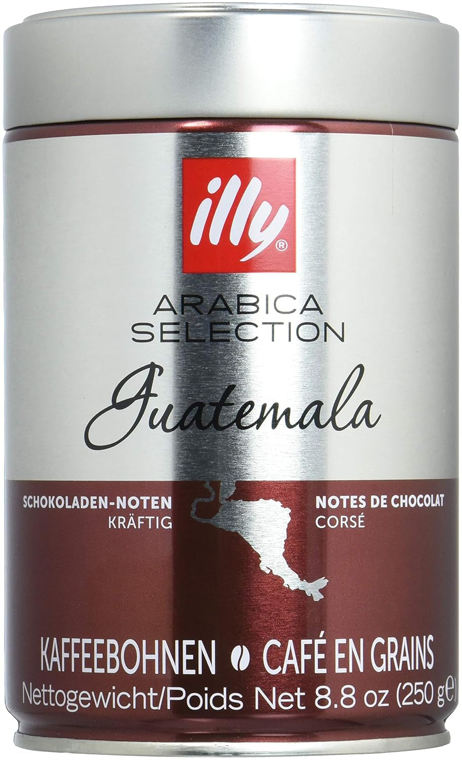 Cafea Illy, boabe de espresso din Selecția Arabica din Guatemala - pachet conținând 2 doze a câte 250g fiecare