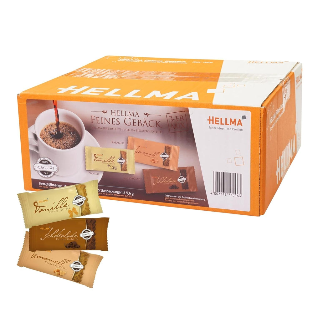 Mix pentru biscuiți fini HELLMA - 200 de biscuiți, ambalați individual - 3 sortimente - Cutie de depozitare - Pentru hoteluri, cafenele și restaurante