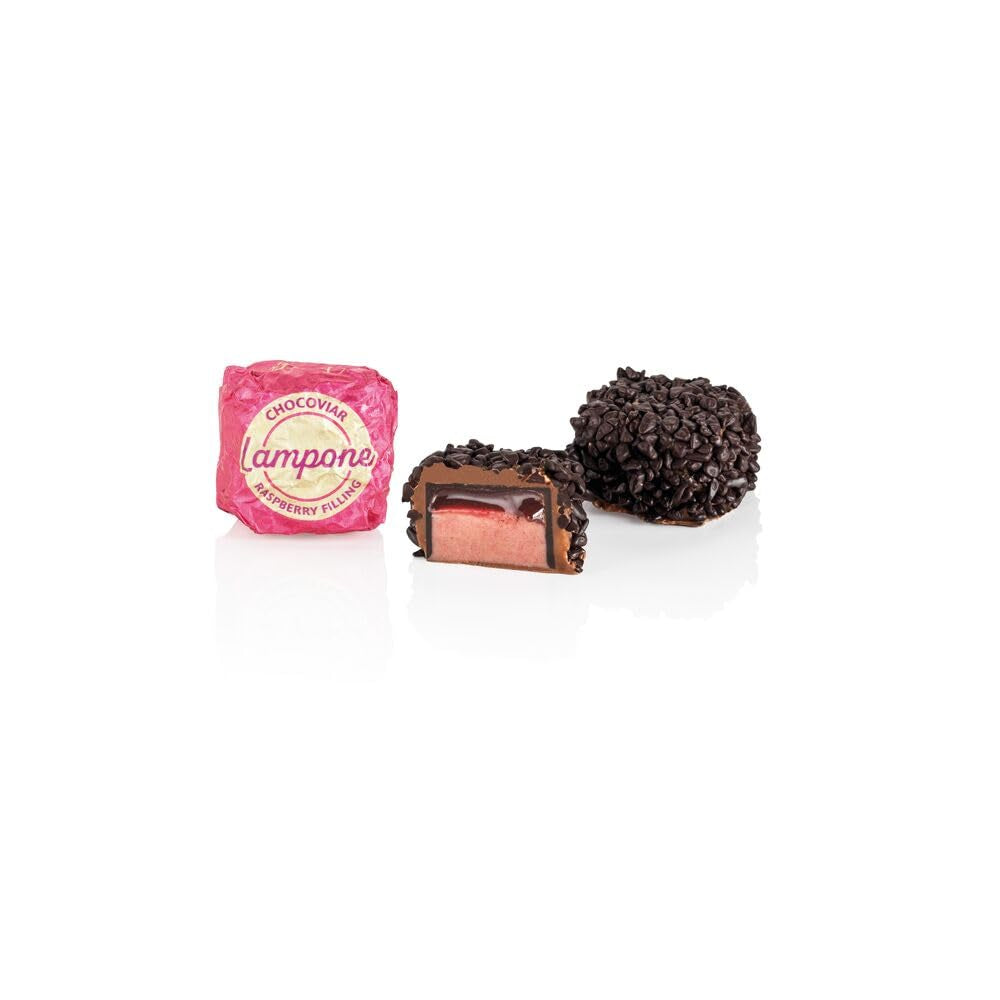 Venchi – Chocoviar Zmeură, praline la pungă de 1 kg, cu ciocolată neagră, fără gluten, fără coloranți artificiali și fără conservanți