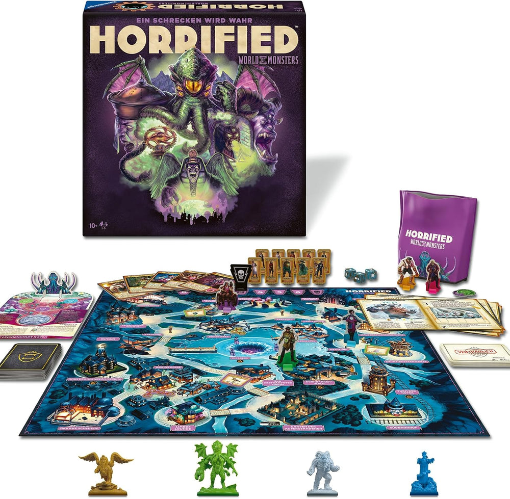 Ravensburger 22892 - Horrified: World of Monsters - Kooperacyjna i wciągająca gra planszowa dla dzieci w wieku od 10 lat na wieczory gier z przyjaciółmi lub rodziną dla 1-5 fanów Przerażony