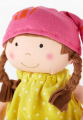 SIGIKID 39411 Păpușă mică moale pentru fete, jucărie pentru bebeluși, recomandată de la 6 luni, galbenă