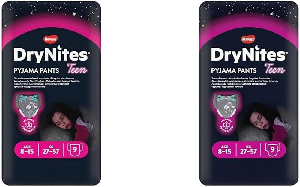 Pieluszki nocne Huggies dla dziewczynki 8-15 lat (27-57 kg), bardzo chłonne, 9 sztuk (2 szt.) Matka i Dziecko Naty Shop