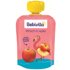 Woreczki do wyciskania Peach Apple - 16 opakowań (4 opakowania po 4 x 90 g każde), bez dodatku cukru, bezglutenowe, wegańskie, idealne dla dzieci od 5. miesiąca życia, idealne na wynos