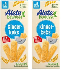 Alete Conscious Baby Biscuits, 8 miesięcy +, Ciasteczka z masłem pszennym dla niemowląt, Wygodnie pakowane małe ciasteczka na przekąskę, Idealne do zabrania w podróż i na czas, 1 x 180 g (2 sztuki w opakowaniu)