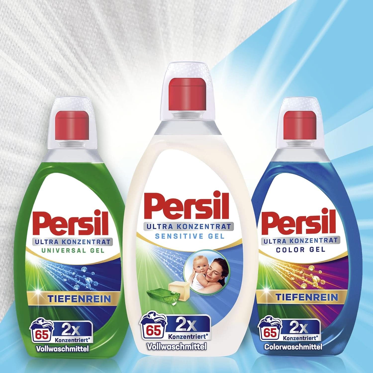 Persil Ultra Concentrate Sensitive Gel (130 de spălări), Detergent lichid pentru alergici și bebeluși într-o sticlă mai mică pentru mai puțin plastic, Îndepărtează petele dificile, Testat dermatologic Detergenti Rufe Naty Shop