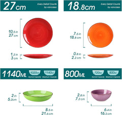 Set de veselă pentru 6 persoane, set de veselă din gresie Vancasso Bonita cu 24 de piese, set de veselă modern combinat cu 6 farfurii de cină, 6 farfurii de salată, 6 farfurii de supă și 6 boluri