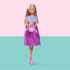 Simba Steffi Love Welcome Baby 29 cm – Schwangere Steffi mit Kind, 12-teiliges Zubehör-Set für Rollenspiele, Modepuppe mit Baby-Puppe 4 cm, Spielzeug für Kinder ab 3 Jahre