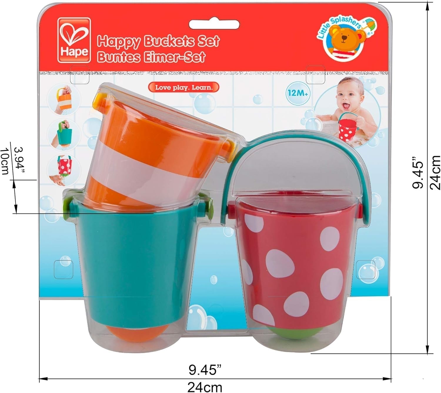 Hape Set găleată colorată | Jucărie de baie cu roată de apă din trei piese pentru copii mici, multicoloră Jucarii Bebe Naty Shop